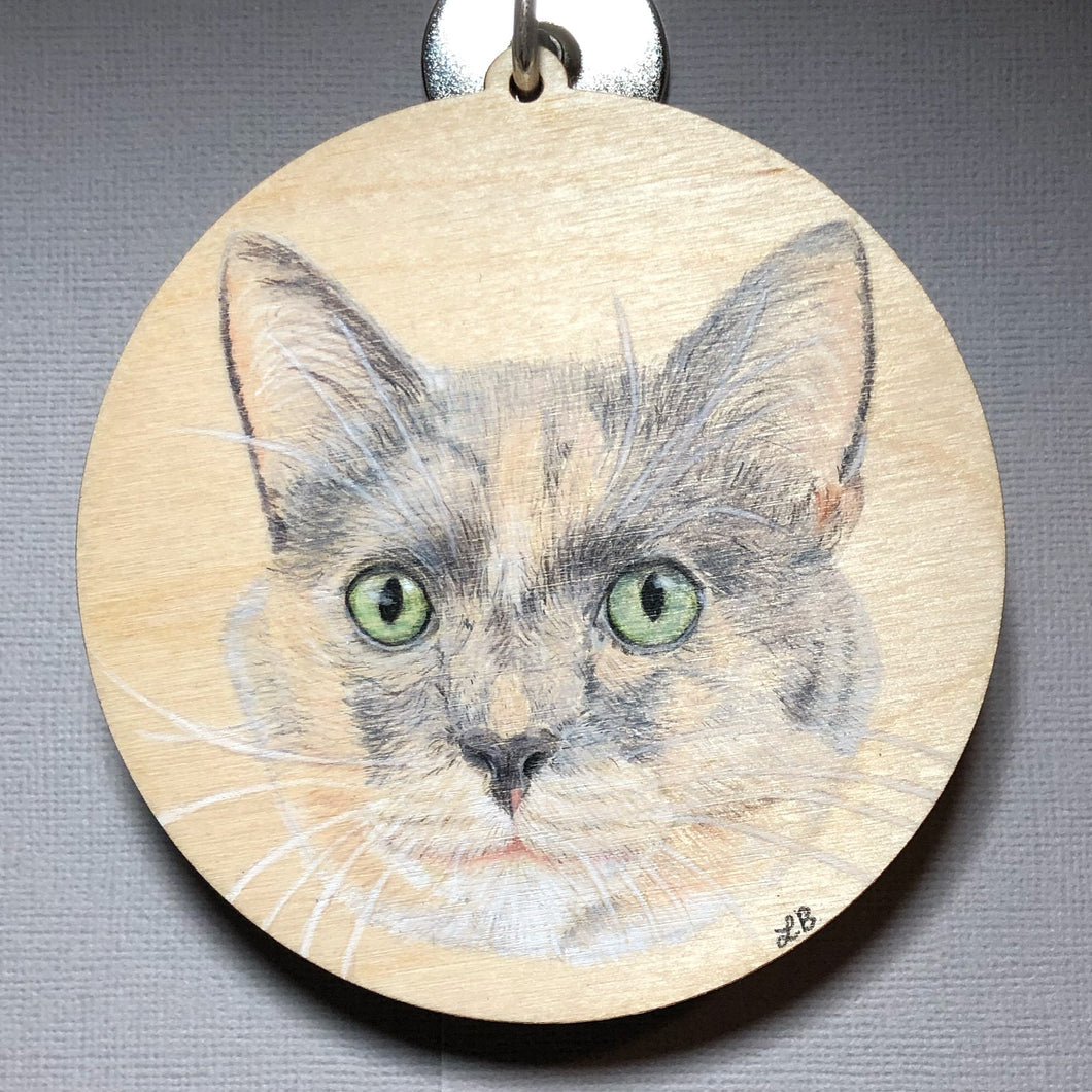 wood pet ornament calico cat colored pencil